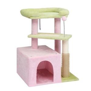 SEVOBAL Pet Tower 27.5in Cat Tree, Multi-level Cat Tower with Cat Scratching Post and Pad, Cozy Cat Condo Padded Top Bed for, Pink, 23.6"*23.6"*59.1" - 1 of 4