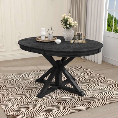 Wood Extendable Dining Table with Butterfly Leaf,MDF Dining Table for 4-6 with X-Base,Oval Dining Table for Kitchen or Dining Room-Coolbibila