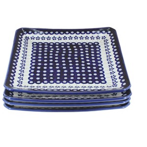 Blue Rose Polish Pottery 2041-4 Zaklady Sq Dinner Plate Set - 1 of 1