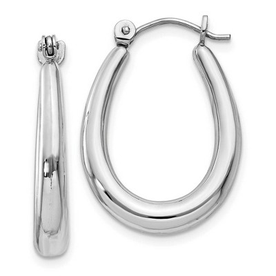 Black Bow Jewelry 3mm x 23mm Polished 14k White Gold Tapered Puffed Oval Hoop Earrings