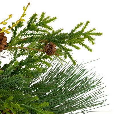 26-Inch Unlit Mixed Pine and Red Leaf Christmas Wreath