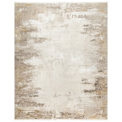Gertmenian Florance Gela Modern Abstract Gold Ivory High-Low Indoor Viscose Acrylic Area Rug with Fringe, 2x8