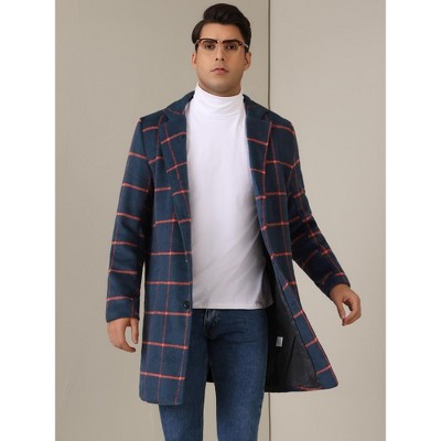 Lars Amadeus Men's Color Block Single Breasted Formal Winter Plaid Coat Navy Red Medium — фото 2