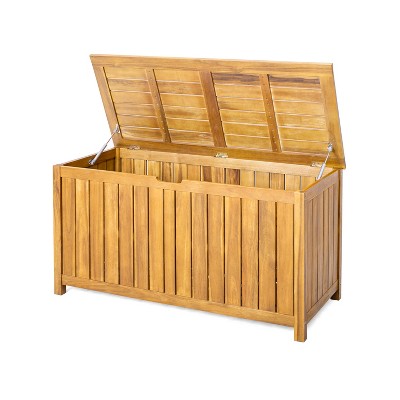 Acacia Wood Teak Finish 100 Gallon Outdoor Patio Deck Storage Box