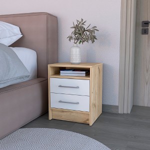 Gulches Nightstand Cartiz, Two Drawers, White / Light Oak Finish - 1 of 4