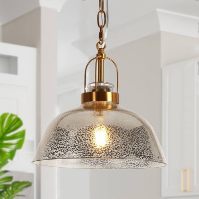 Swarajism Polished Brass and Mottled Glass Pendant Light