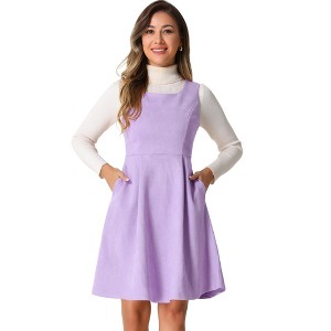 Allegra K Women's U Neck Faux Suede Sleeveless A-Line Pleated Dress - 1 of 4