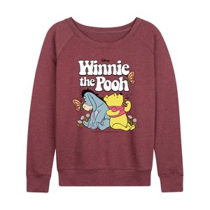 Women's - Winnie the Pooh - Pooh Bear and Eeyore Sitting and Relaxing Lightweight French Terry Wide Neck Long Sleeve Shirt - 1 of 4