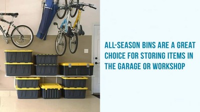 Heavy-Duty Stackable Black and Yellow Plastic Storage Totes