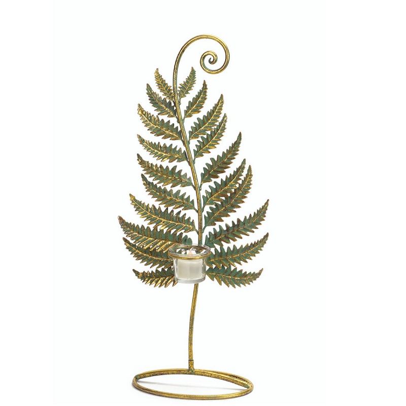 Melrose 20.75" Golden Patina Standing Fern with Votive Cup Table Top Decoration, 1 of 2