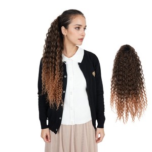 Alilang 22-Inch Long Curly Black Drawstring Ponytail Extension for Women Soft Synthetic Wavy Clip-In Hairpiece - 1 of 4