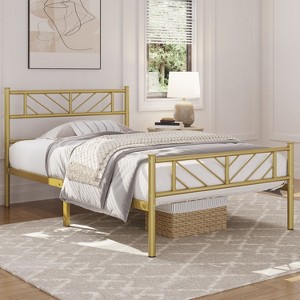 Yaheetech Metal Platform Bed with Arrow Design Headboard and Footboard - 1 of 4