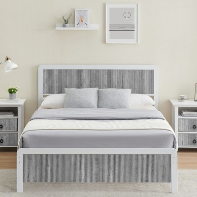Garvee Platform Full/Queen Size Bed Frame with Wave Wood Headboard & Footboard, Strong Metal Slat Support, No Box Spring Needed