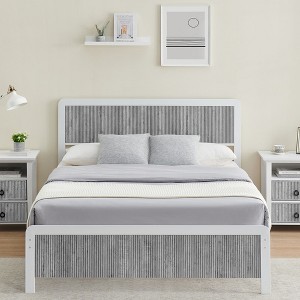 Garvee Platform Full/Queen Size Bed Frame with Wave Wood Headboard & Footboard, Strong Metal Slat Support, No Box Spring Needed - 1 of 4