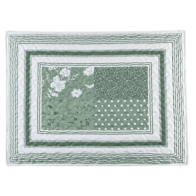 Collections Etc Payton Floral Stripe Patchwork Scalloped Edge Pillow Sham