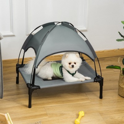 Small Gray Elevated Outdoor Orthopedic Dog Bed with Canopy