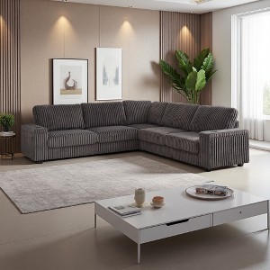 110" Oversized L-Shaped Corduroy Corner Sectional Sofa with USB & Storage - 1 of 4