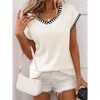 Womens Summer Sweater Lightweight Cap Sleeve V Neck Pullover Sweater Color Block Sweater Vest Soft Knitwear One Shoulder Style Outfits - 3 of 4