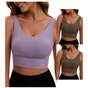 INSPIRE CHIC 3 Packs Women's V Back Wide Straps Full Coverage Sports Bras Longline Workout Padded Tank Top - 1 of 4