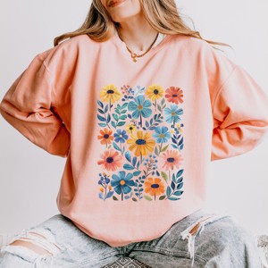 Simply Sage Market Watercolor Daisy Garden Lightweight Garment Dyed Sweatshirt - 1 of 4