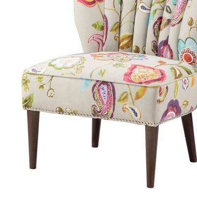 Floral Multicolor Channel Back Slipper Chair with Tapered Legs