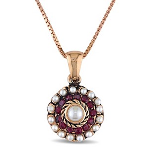 EVERLY JEWELRY | Rose Plated Sterling Silver Faux Pearl and Gemstone Vintage Pendant with Chain– Multiple Gemstone Options - 1 of 4
