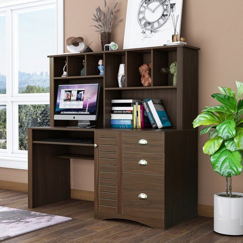 Home Office Desk Computer Desk with Hutch, Writing Desk Workstation with Drawers 4W - ModernLuxe - image 1 of 4