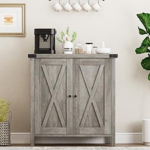 2-Piece Buffet Cabinet Set - Country Style Sideboard w/Doors & Worktop, Adjustable Shelf Storage - 1 of 4