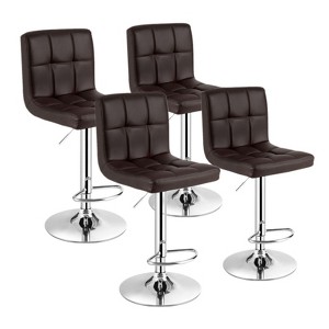 Costway Set of 4 PU Leather Bar Stool Swivel Bar Chair w/ Adjustable Height - 1 of 4