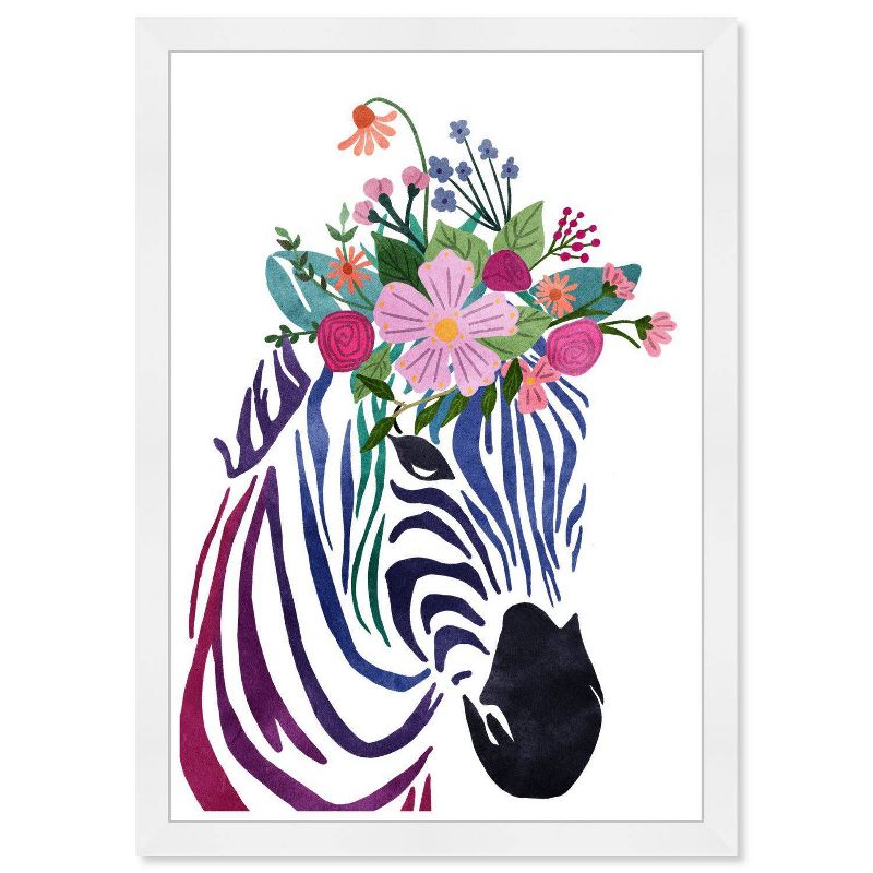 15&#34; x 21&#34; Floral Zebra Animals Framed Wall Art Print Black - Wynwood Studio, 1 of 8