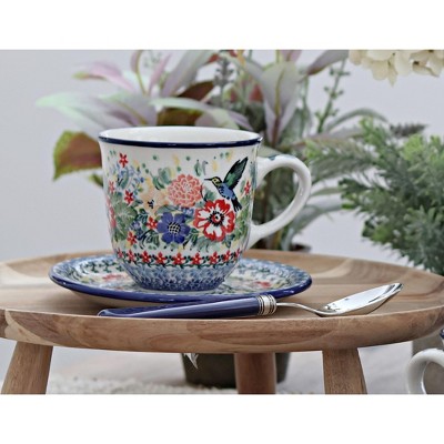 Handcrafted Blue Floral Ceramic Coffee Mug and Saucer Set