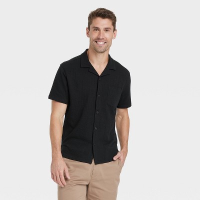 Men's Short Sleeve V-neck Button-down Shirt - Goodfellow & Co™ Black L ...