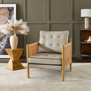 KINWELL Mid-Modern Accent Chair with Jute Rope Arms & Top-Grain Leather Upholstery - 1 of 4