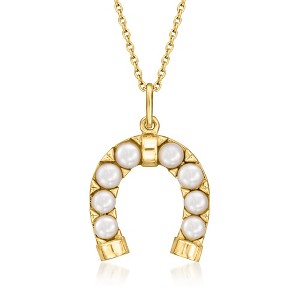 Ross-Simons 3-3.5mm Cultured Pearl Horseshoe Pendant Necklace in 18kt Gold Over Sterling Size 18 - 1 of 3