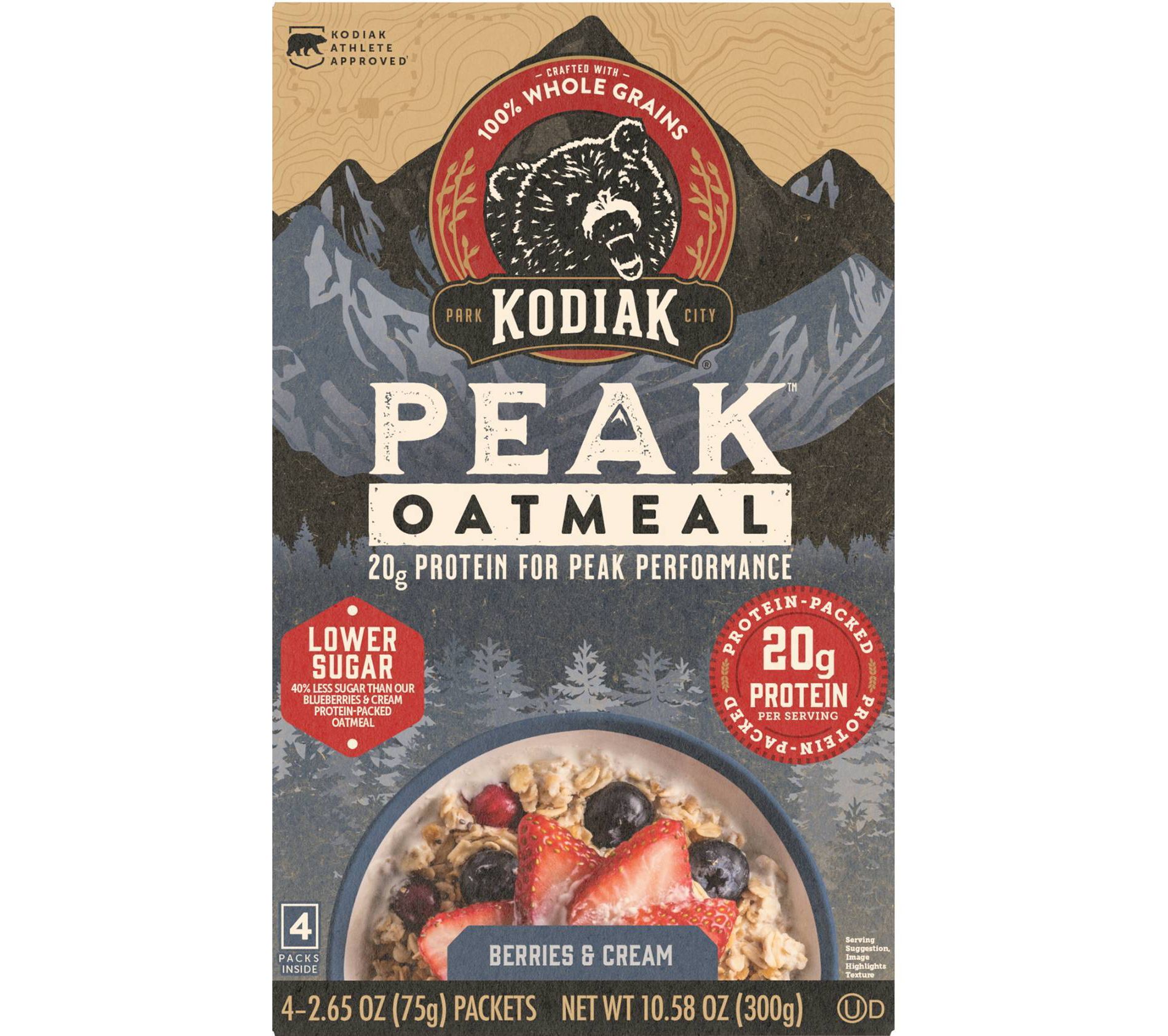 Kodiak Cakes Peak Protein Packed Berries & Cream Oatmeal - 10.58oz/4ct