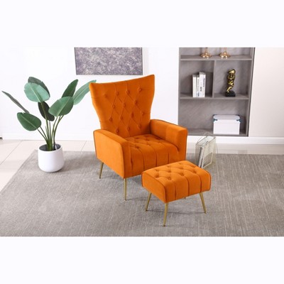 Sapphtopaz Modern Velvet Accent Chair, Arm Chair Living Room Chairs with Ottoman Set, Upholstered High Back Lounge Chair for Living Room, Office