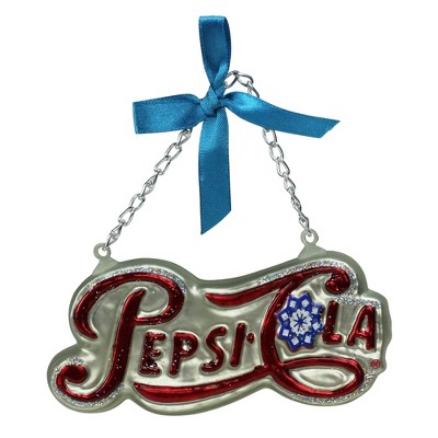 Northlight 4.25" Pepsi Cola Script Logo Word Sign Glass Christmas Ornament - Silver