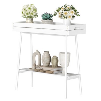 Bamboo and wood table with metal legs, suitable for storing items, plant flower racks