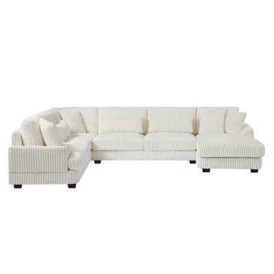 GlasFlength Sectional Sofas,Timeless White Sectional Couch, Ideal for Family Comfort,White,129.1"*93.7"*34.2