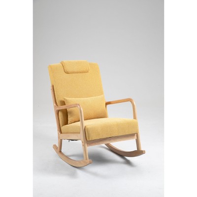 NicBex Linen Fabric Glider Rocking Chair,Upholstered Nursery Rocking Chairs with High Backrest and Lumbar Pillow,Nursing Chair for Bedroom