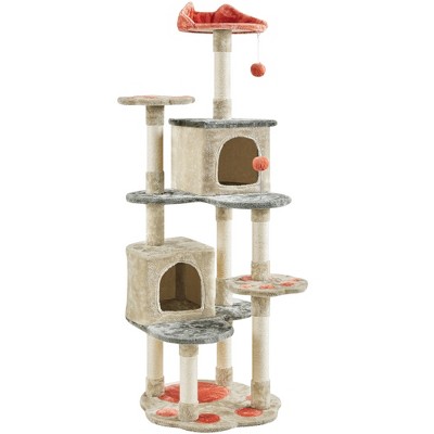 Yaheetech 65"Tall Cat Paw-Shaped Play Tower with Natural Sisal, Beige