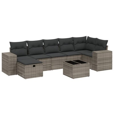 vidaXL Garden Sofa Set Grey Poly Rattan, Glass, Steel 8 Piece Set
