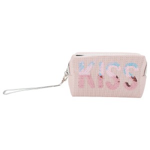 Unique Bargains Women's Portable Grid KISS Makeup Bag 1 Pc - 1 of 3