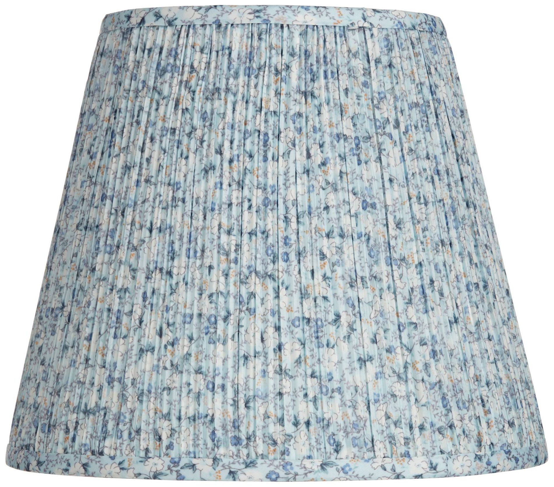 Springcrest Collection Hardback Pleated Empire Lamp Shade Blue White Floral Medium 8" Top x 13" Bottom x 11" Slant Spider with Harp and Finial Fitting