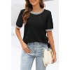 Womens Short Sleeve Top Color Block Ribbed Round Neck Knit Casual T Shirt - 2 of 4