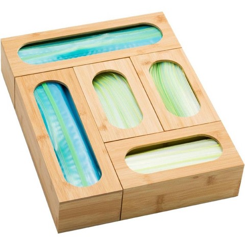 Bartnelli 5pc Bamboo Kitchen Drawer Organizer – Labeled for Gallon, Quart, Sandwich, Snack Bags