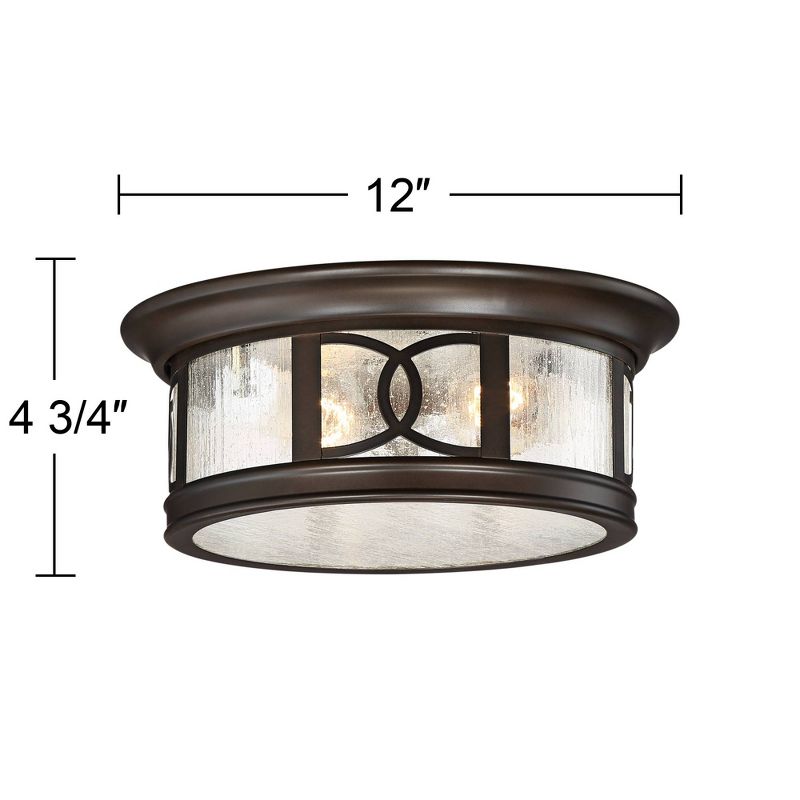 John Timberland Modern Flush Mount Outdoor Ceiling Light Fixture Mission Oil Rubbed Bronze Drum 12" Seedy Glass Damp Rated for Porch Patio, 4 of 9