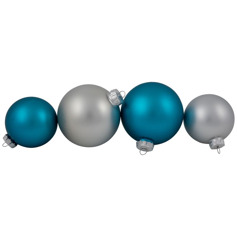Northlight 72ct Turquoise Blue and Silver 2-Finish Glass Christmas Ball Ornaments 4" (100mm), 4 of 6