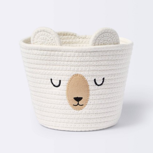 Small Tapered Round Coiled Rope Round Basket Sleepy Bear - Cloud