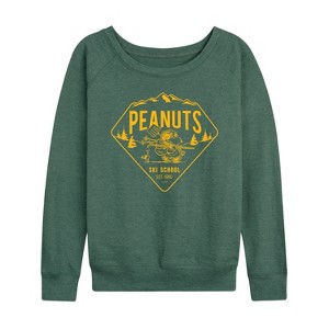 Women's - Peanuts - Ski School Lightweight French Terry Wide Neck Long Sleeve Shirt - 1 of 4